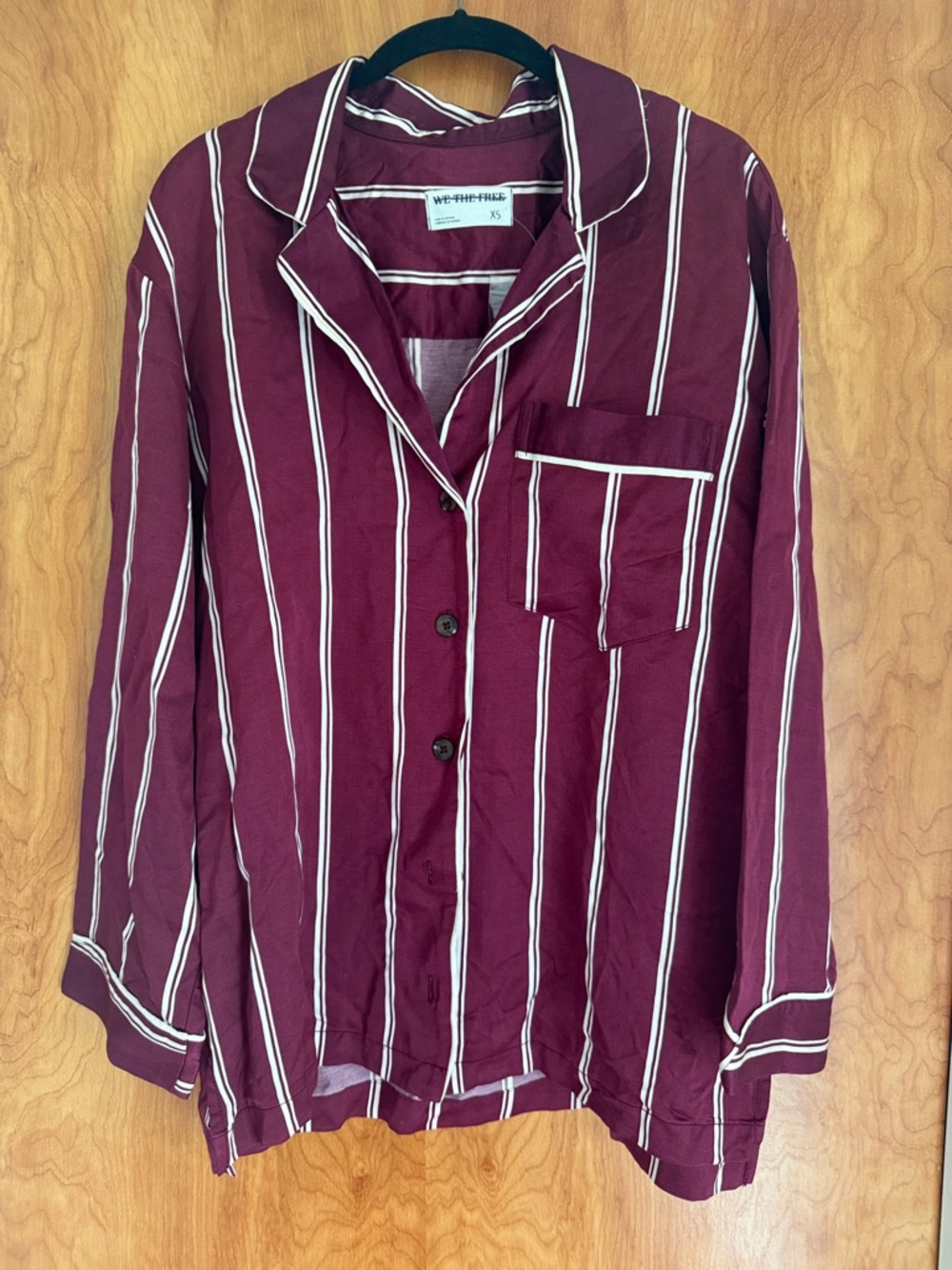 We The Free Burgundy and White Striped Button-Down Shirt